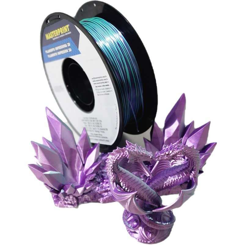 FILAMENTO 3D MASTERPRINT - PLA SILK TRI COLOR VERDE/ROXO/ROSA 1KG