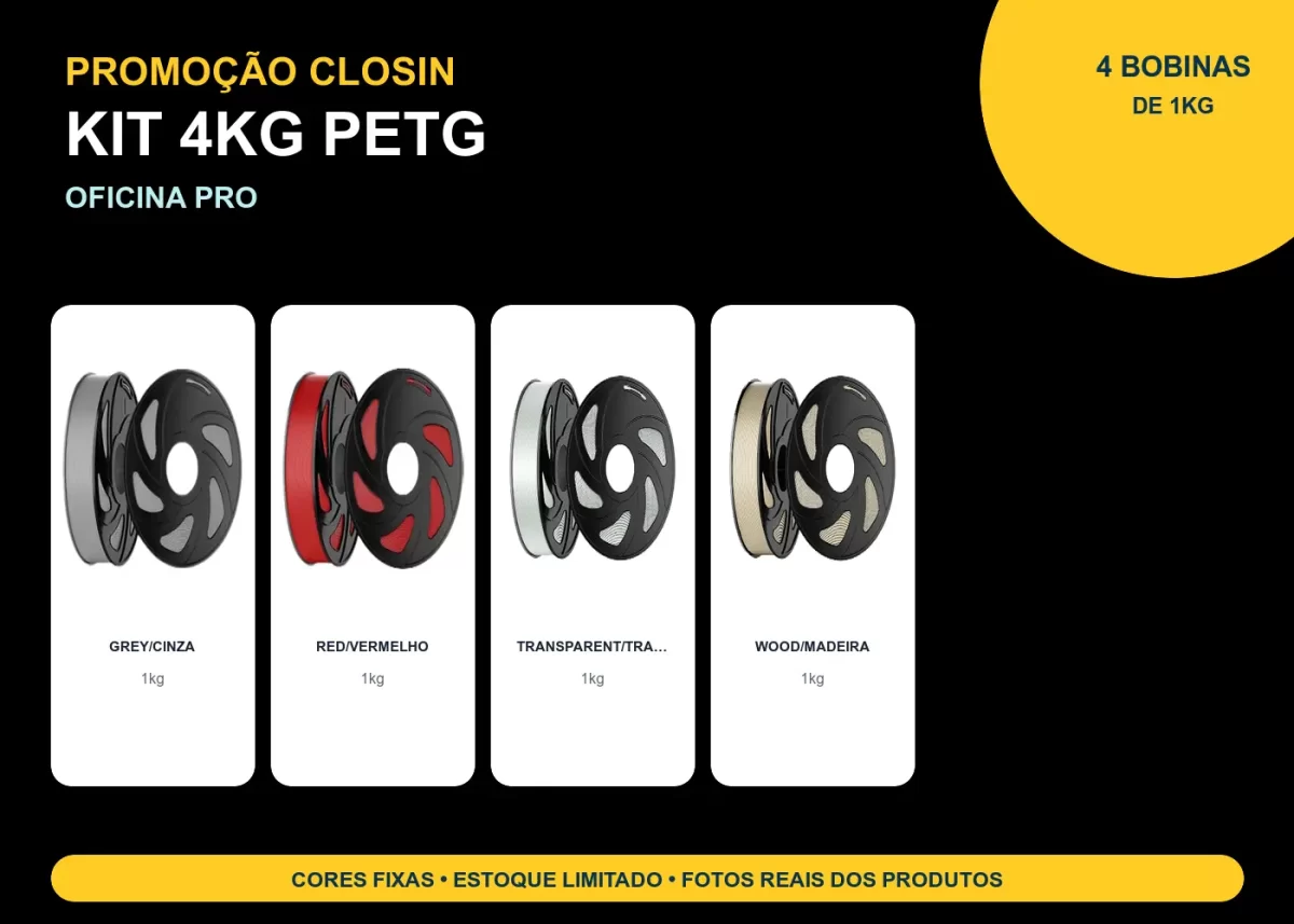 KIT PROMOÇÃO 4KG FILAMENTO 3D CLOSIN PETG - OFICINA PRO
