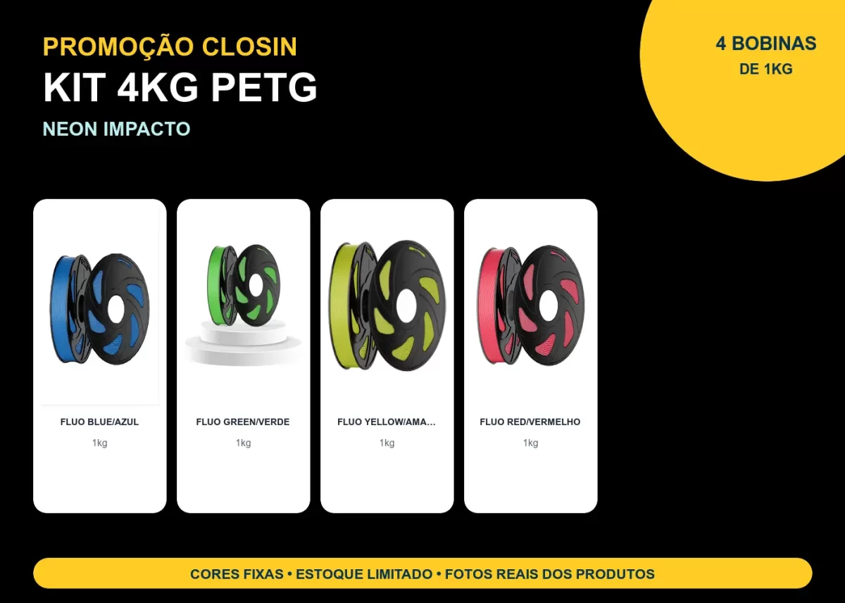 KIT PROMOÇÃO 4KG FILAMENTO 3D CLOSIN PETG - NEON IMPACTO