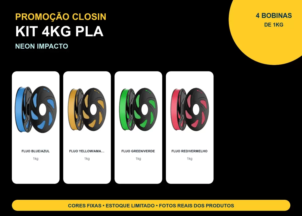 KIT PROMOÇÃO 4KG FILAMENTO 3D CLOSIN PLA - NEON IMPACTO