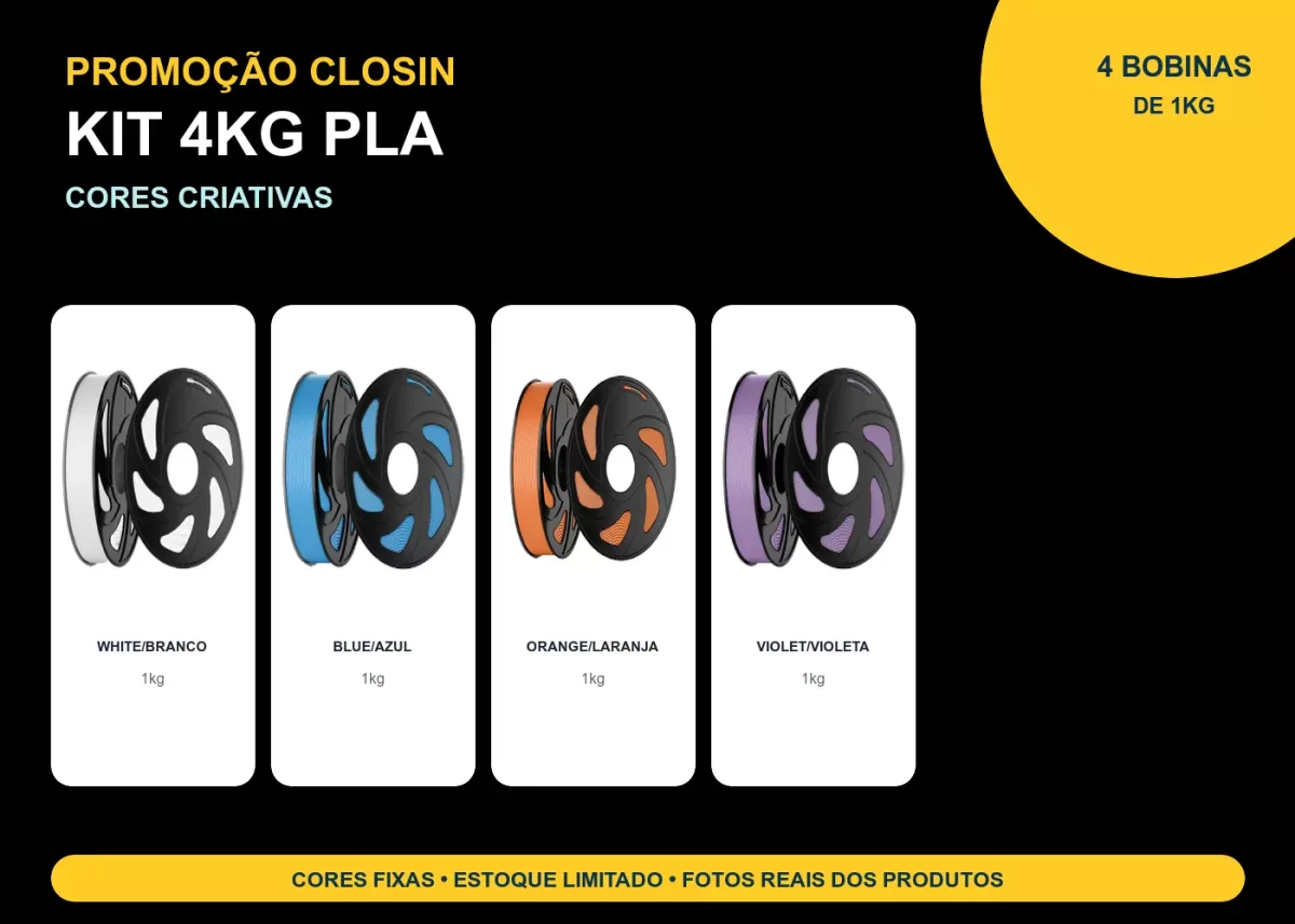 KIT PROMOÇÃO 4KG FILAMENTO 3D CLOSIN PLA - CORES CRIATIVAS