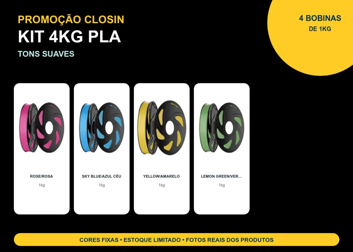 KIT PROMOÇÃO 4KG FILAMENTO 3D CLOSIN PLA - TONS SUAVES