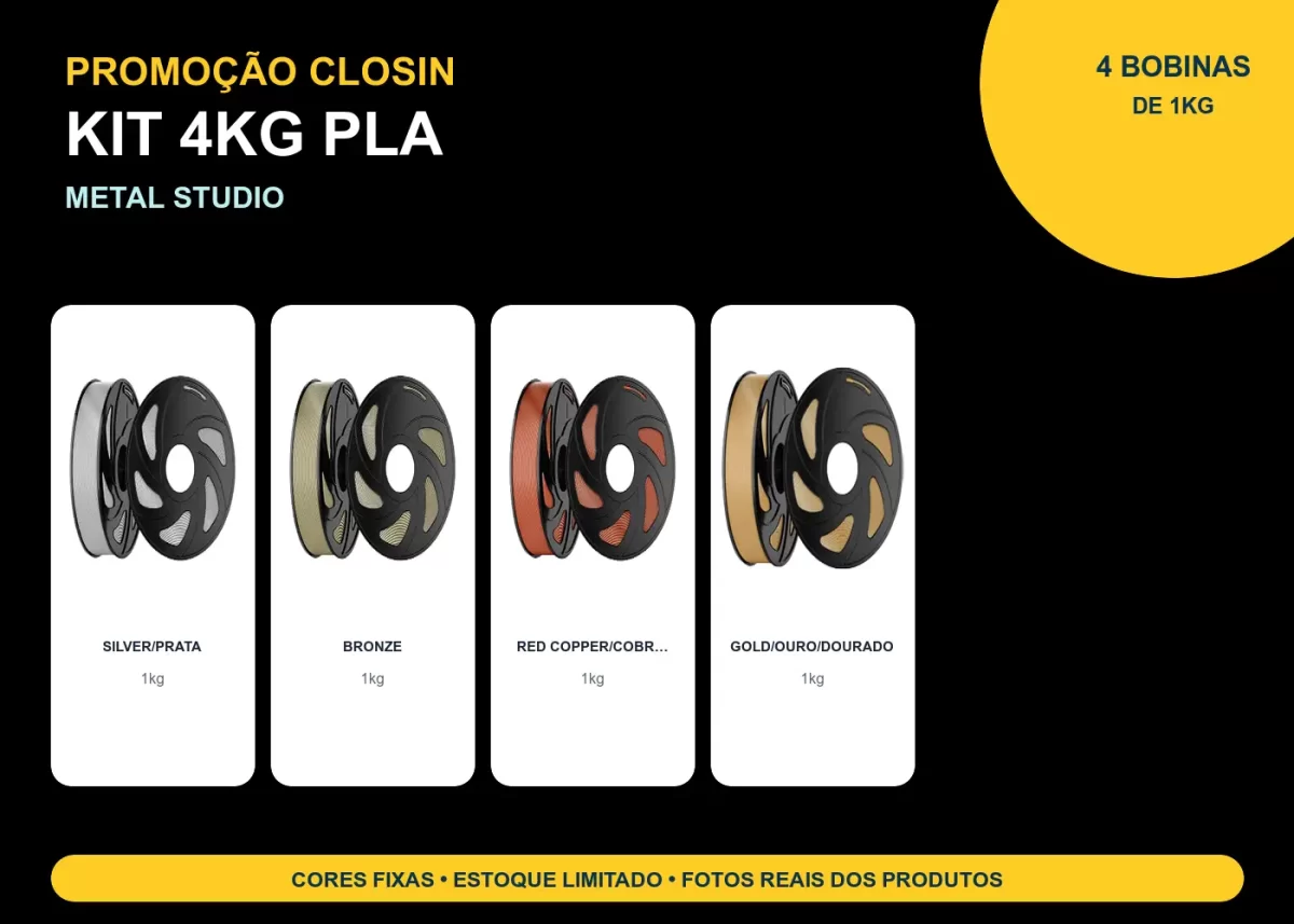 KIT PROMOÇÃO 4KG FILAMENTO 3D CLOSIN PLA SILK - METAL STUDIO