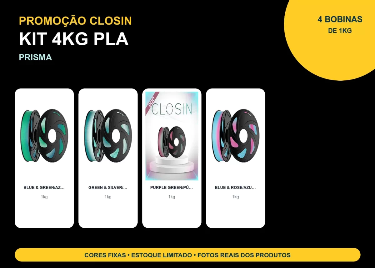 KIT PROMOÇÃO 4KG FILAMENTO 3D CLOSIN PLA SILK DUO - PRISMA
