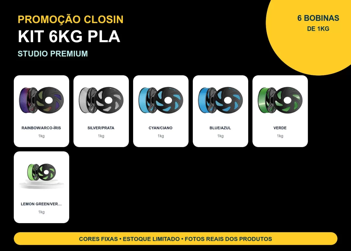 KIT PROMOÇÃO 6KG FILAMENTO 3D CLOSIN PLA SILK - STUDIO PREMIUM