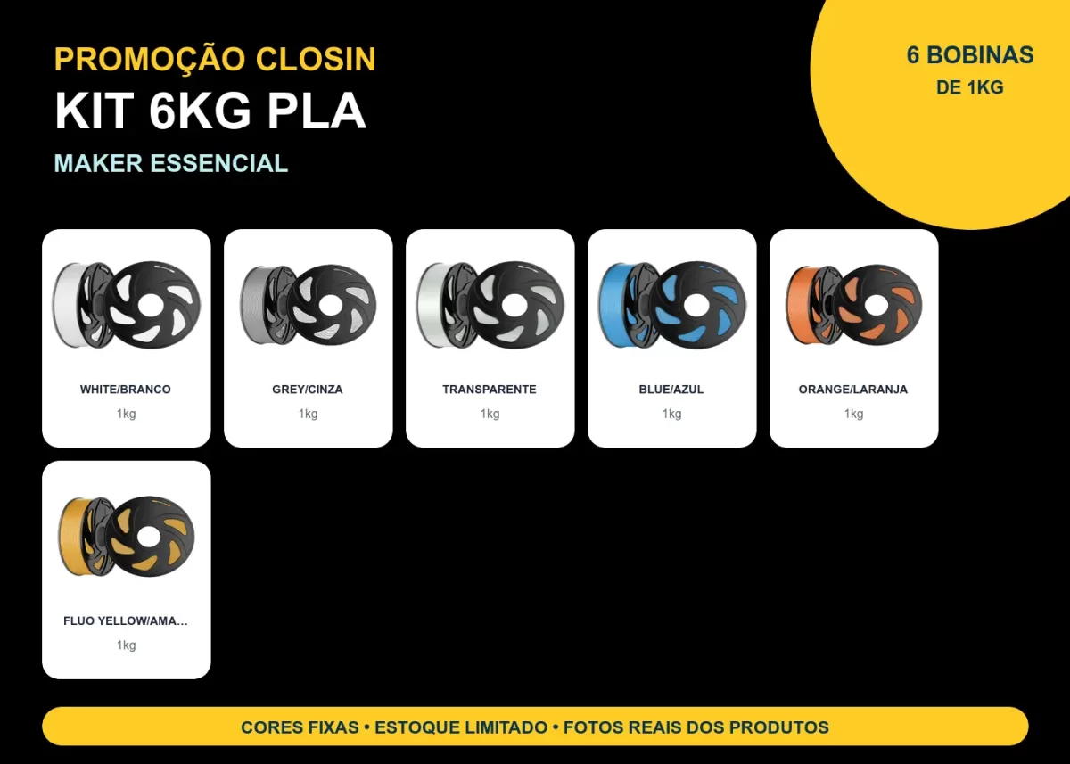 KIT PROMOÇÃO 6KG FILAMENTO 3D CLOSIN PLA - MAKER ESSENCIAL