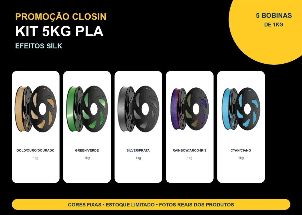 KIT PROMOÇÃO 5KG FILAMENTO 3D CLOSIN PLA - EFEITOS SILK