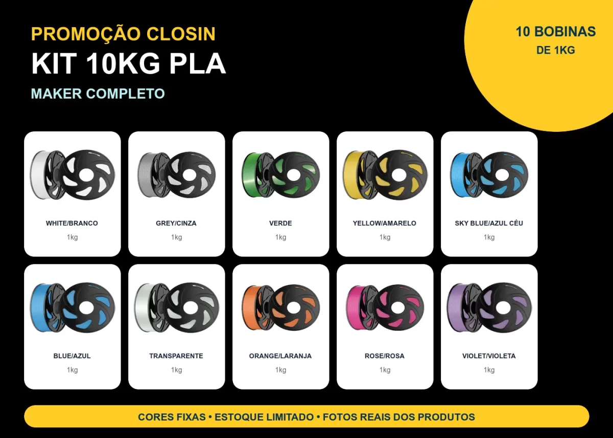 KIT PROMOÇÃO 10KG FILAMENTO 3D CLOSIN PLA - MAKER COMPLETO
