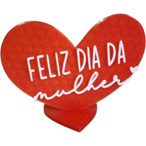 Coração  Feliz Dia da Mulher Vermelho Translúcido